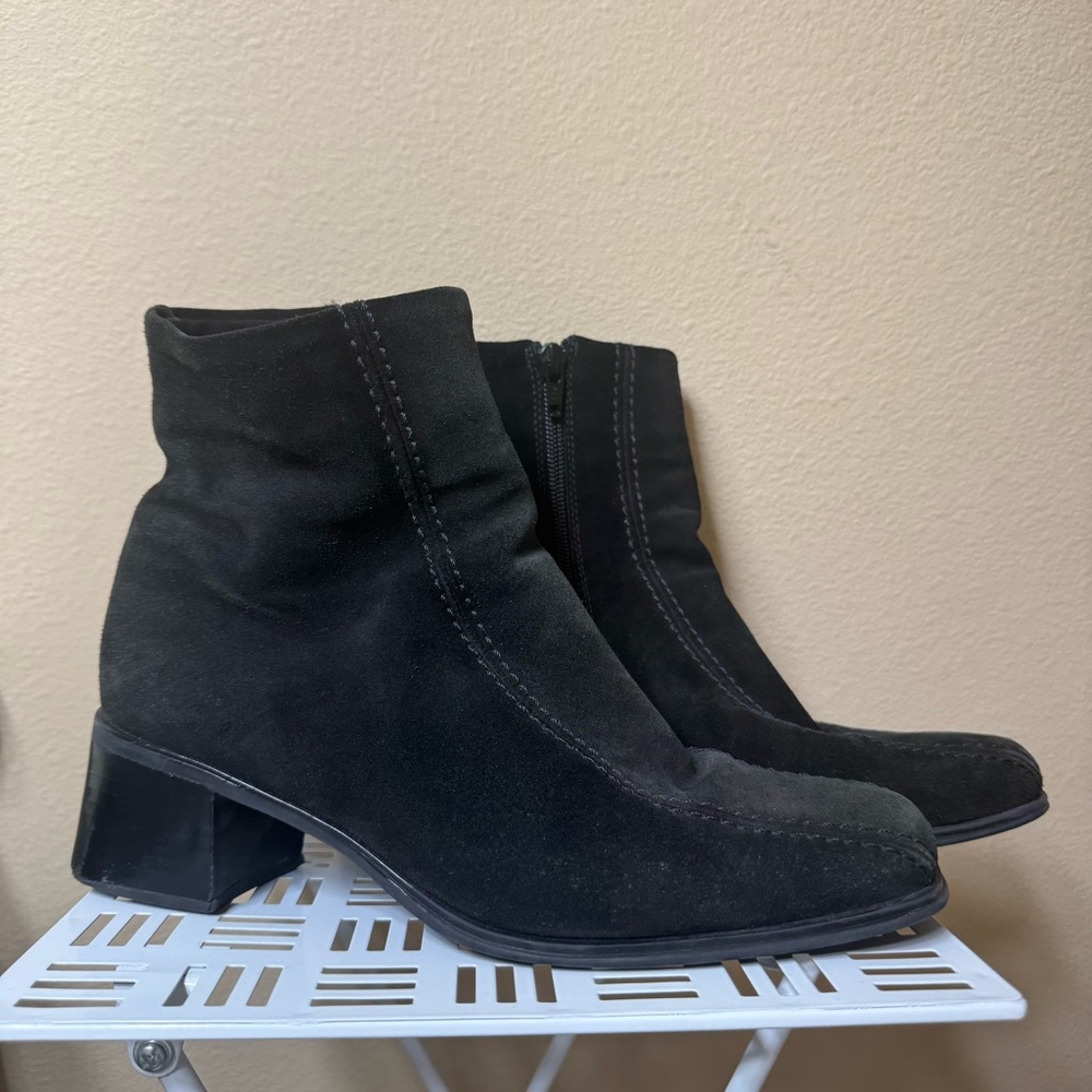 Square Toe Black Suede boots, size 8.5